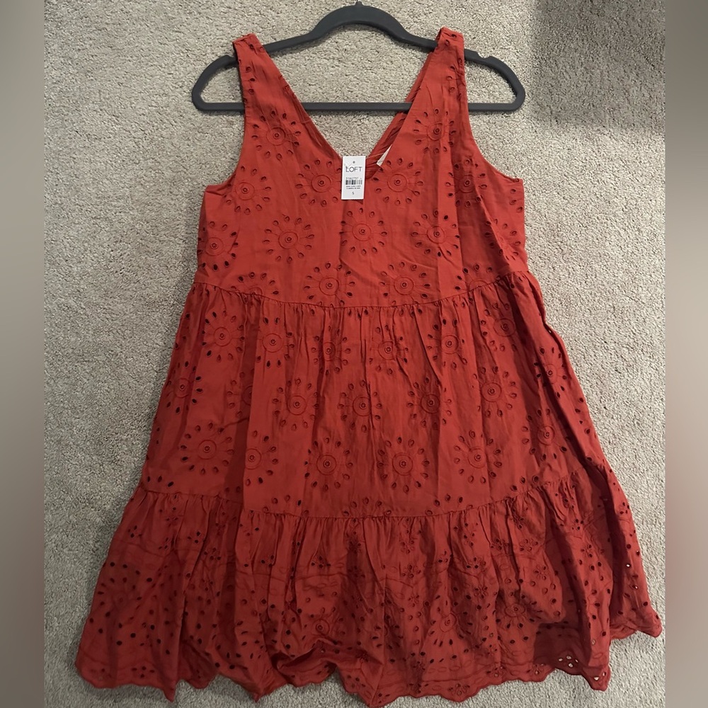 NWT-never worn, loft -burnt orange eyelet dress -size S